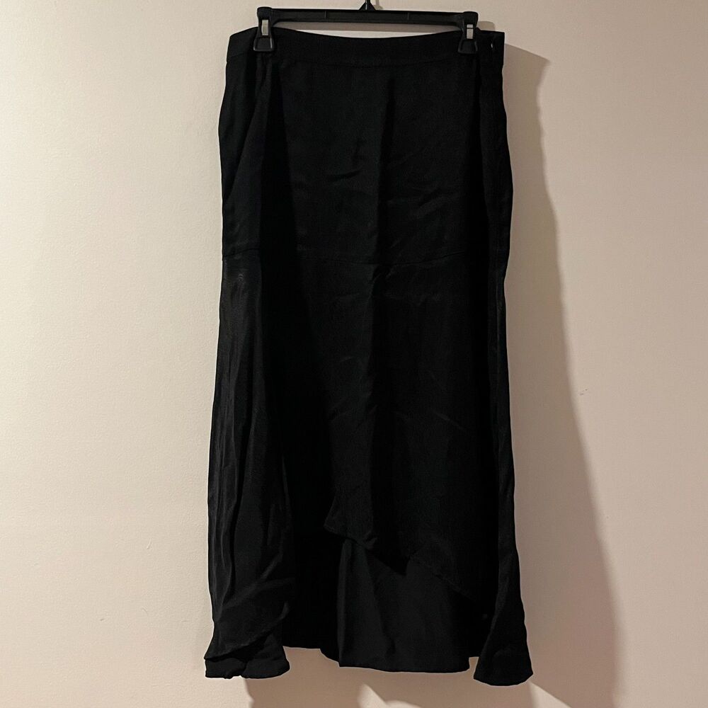Norr‎ Black Zebra Texture High Low Midi Skirt Cupro Tencel Blend Size L 11861117